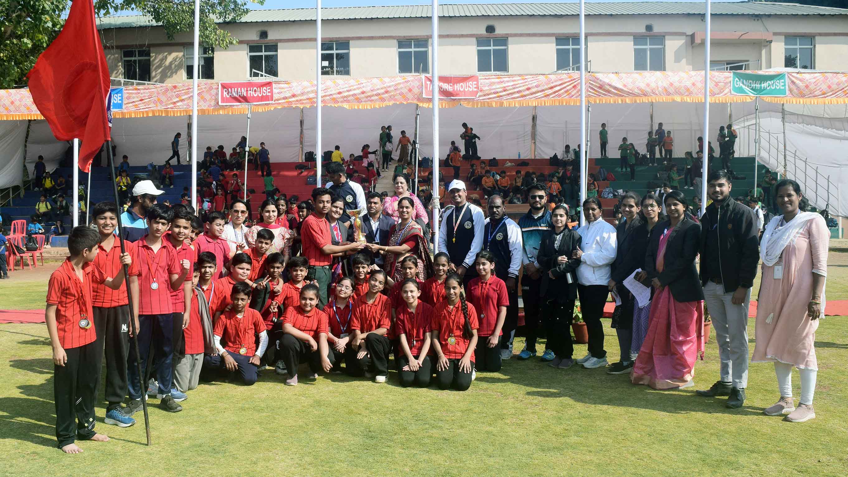 Students celebrating victory at Annual Sports Day